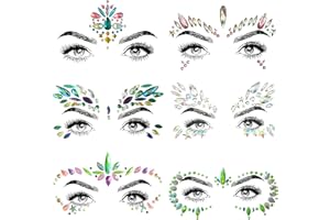 SHINEYES 6 Pezzi Gemma Viso Gioielli Adesivi per Musica Festival Festa Vacanze, Strass Viso Gemme per Halloween Natale, Viso Glitter Sticker Tatuaggio Temporaneo per Compleanno Carnevale