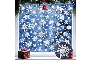 BETESSIN 162 Pcs Large Size Christmas Glitter Snowflake Window Stickers Silver Reusable Self Clings for Xmas Winter Decorations(6 Sheets)