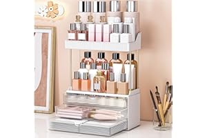 Storivo Makeup Organiser, 3 Tier Drawer, Cosmetics Organiser, Versatile Cosmetic Storage, Large Vanity Organiser, Dressing Table Organiser, Anti-Slip Design, Countertop Bathroom Storage, Clear