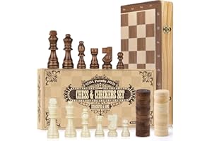 Peradix Chess Set and Draughts Board Games 2 in 1 Set | 38x38cm Magnetic Foldable Wooden Chess Board | 2 Extral Queen | Handmade Chess Toys Gift for Kids and Adult