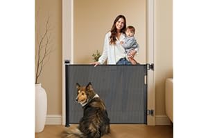 COMFEN Barrière de Sécurité Rétractable, 150 cm de Large x 86 cm de Haut, pour Escaliers et Chiens, Blanc (Noir, 150CM)