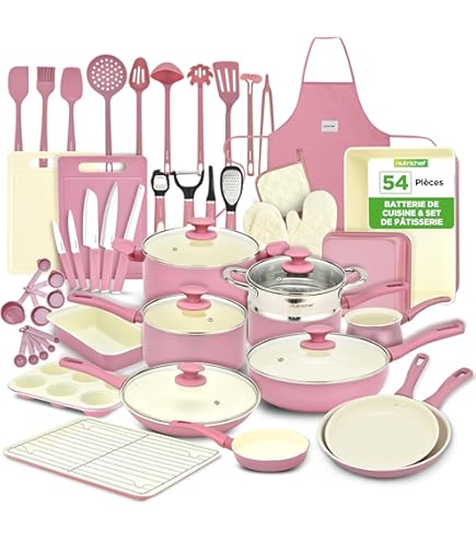 Kookgereiset - antiaanbaklaag - 10-delig - roze/crème/goud - aluminium