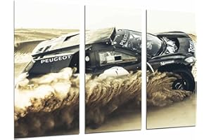 CUADROS CÁMARA Tableau Moderne Photographique, Impression sur bois, Peugeot Car Racing Rallye sur Dune dans le désert, 97 x 62 cm, ref. 26961