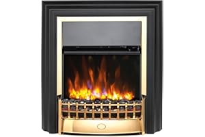 Dimplex Cheriton Deluxe Optiflame Freestanding Electric Fire, Brass and Black Free Standing LED Flame Effect Electric Fireplace with Variable Flame Brightness, Coal Fuel Bed, Adjustable 2kW Heater