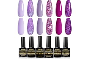 INPING Vernis Semi Permanent Violet,6 Couleurs Lila Fuchsia Violet Lavande Pailleté Vernis Gel UV Semi Permanent,Soak Off UV/LED Vernis à Ongles Pour Débutant Nail Art DIY,8ML