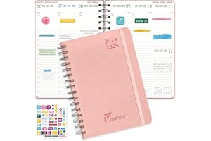JOKISA Kalendarz 2025 kalendarz książkowy A5, terminarz spotkań, planer wykonany z wytrzymałej skóry PU, kalendarz spotkań 2025 dla biur, szkół, organizatorów (różowy)