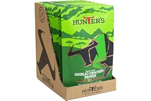 Hunters Biltong Garlic Cracked Pepper Beef Biltong, 28g Pack of 10 High Protein, low fat, Thin Tender Slices of authentic Beef Biltong, beef Jerky, MSG Free, Convenient Snack