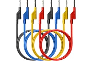PeakTech 7046-4 Stück Messleitungen Set, 25cm, Multimeter Test Kabel, Laborleitungen, Messkabel mit 4mm Bananenstecker, Stapelbar, in 4 Farben, 0,25m Länge