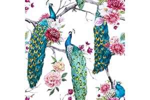 ReWallpaper Carta da Parati Adesiva Muro Con Pavoni Vintage E Retro Carta Parati Verde Blu Pavone 44.5CM×3M Pellicola Autoadesiva Fantasia Carta Adesiva Floreale Carta da Parati Camera da Letto Piume