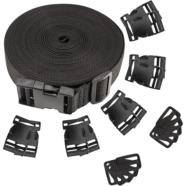 5 Pezzi Fettucce Nylon Nero Con Fibbie - 5M X 20mm Per Riparazione Zaini, Borse E Collari - Foto 4