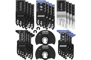 EffektWerk - 25 pcs Multitool Saw Blade Set - Oscillating Tool Attachments for Cutting Wood, Plastic, Metal - Universal Vibrating Cutter Blades with Adapters