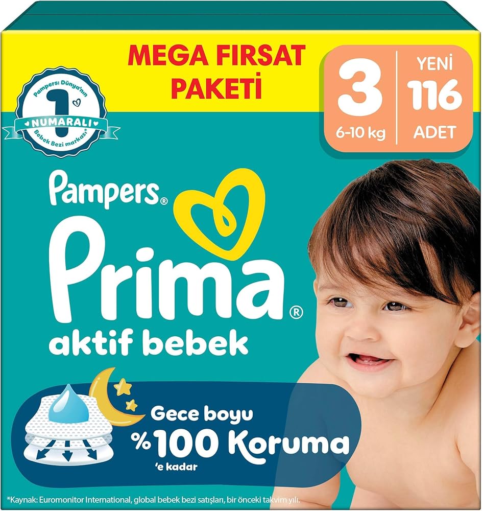 Prima Bebek Bezi Aktif Bebek Mega Fırsat Paketi 3 Beden 116 Adet