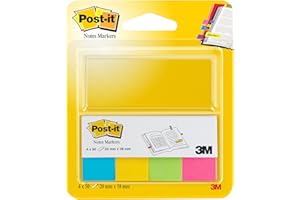 Post-it 694260 Segnapagina in Carta con Supporto in Cartoncino, 20 x 38 mm, 4 Colori Ultra, Azzurro/Giallo/Verde/Fucsia, 200 Pezzi