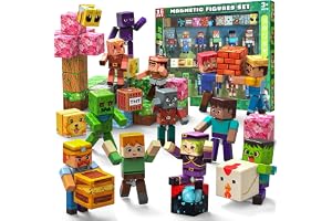 36 Delar Magnetiska Actionfigurer och Byggklossar, 12 Magnetfigurer & 24 Mönstrade Magnetkuber 2 cm, 360° Roterbara Leder, STEM Montessori Magnetleksak, Present för Barn 6–12 År