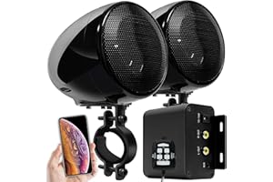 Aileap M150 Sistema de Audio con Amplificador de Moto con AUX, MP3, Radio FM, 4 Pulgadas de Altavoces estéreo Bluetooth Impermeables para Motocicletas ATV UTV RZR (Negro, Red)