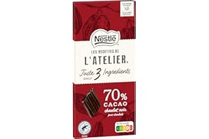 LES RECETTES DE L’ATELIER Nestlé Les Recettes de L'Atelier - Tablette Chocolat Noir 70% Juste 3 Ingrédients - 100g