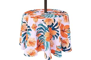 Eternal Beauty Nappe ronde de 132 cm avec trou pour parapluie et fermeture éclair pour terrasse, jardin, fête et barbecue (132 cm)