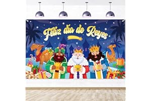 DPKOW Feliz día de Reyes Pancarta para Reyes Magos Decoración Navidad, Pancarta de Fondo para Interior Exterior Reyes Magos Cartel Pared Casa Decoración, 185 * 110cm