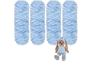 YCFAN Crochet Yarn Chunky Yarn for Crochet,Chunky Wool for Knitting 100g Balls x 4 Chenille Yarn,Wool for Crochet Kits for Beginners Adults for Handmade Crafts Hats Blankets Scarves(4, Light Blue)