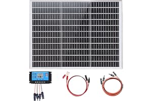 XINPUGUANG 60W Solar Panel Kit：12V Solar Panel+10A 12V/24V Controller+3m Extension Cables for Home Off Ogrid System, Boat, Car, Motorhome, Caravan, Shed