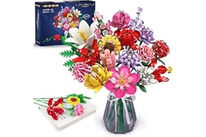 HOGOKIDS Bouquet di Fiori Set da Costruzione - 18 Fiori Artificiali Collezione Botanica, 1464 PZ Home Decor Bouquet di Piante Mattoni da Costruzione, Regalo Creativo per Adulti Bambini Ragazze Età 8+