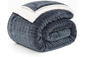 PanxHome Sherpa Fleece Blanket 200x230 cm, Unique Rhombus Jacquard Milk Velvet Blanket, 470GSM Warm and Fluffy Blanket, Soft Blanket for Bed Queen Size, Sofa Throw, Anti-Static Blanket, Dark Grey