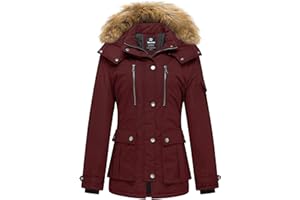 Wantdo Chaqueta Cálida de Invierno a Prueba de Viento con Capucha de Piel Extraíble Parka Slim Fit Chaqueta Impermeable para Exteriores para Mujer