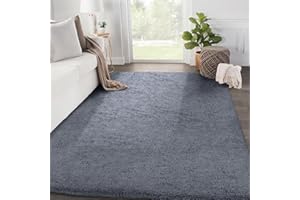 SOANNY Living Room Area Rug, Grey Luxury Soft Fluffy Shaggy Carpet for Bedroom Dorm Nursery Bedside Kids Room Lounge Office, Non-Slip, Washable Throw Rug for Home Decor, 120x170 cm