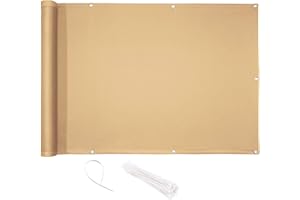 CelinaSun Sichtschutz Balkon 0,75 x 3 m Sand beige PES Balkonbespannung mit Kabelbinder wasserabweisend Balkonumrandung