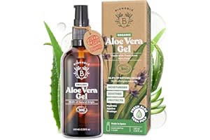 Bionoble Organic Aloe Vera Gel 100ml - Made with 100% Pure Fresh Aloe Pulp and Organic Lavender - Xanthan Free - Face, Eye Contour, Body, Hair - Glass Bottle + Pump