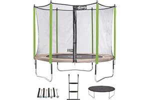 Kangui - Trampoline JUMPI Taupe/Vert - Ø 250-305 - 360-430 cm + Filet + Échelle + Bâche de Protection + Kit d'ancrage