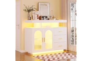 Lvifur Credenza Cucina Con Ricarica Wireless, Armadio Portaoggetti Con Sensore Automatico RGB a 20 Colori, Credenza Dimmerabile Con Sensore Corporeo, Credenza Con Porte USB e Type-C Bianco