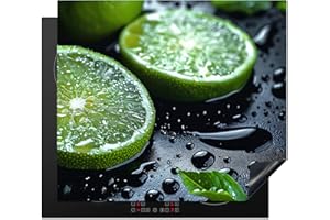 KitchenYeah© Herdabdeckplatte 60x52 cm Induktion Schutzmatte Küche Herdabdeckung Ceranfeld Induktionsmatte Cerankochfeld Abdeckung Obst - Limette - Grün - Wasser