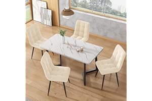 MOIMHEAR Tavolo da pranzo con 4 sedie, rettangolare, in marmo, moderno, da cucina, in velluto, 117 cm (nero e beige)