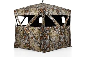 GYMAX Tienda de Caza para 4 Personas, Cabaña de Camuflaje con Vista Panorámica, Ventanas Deslizantes Silenciosas, Bolsa de Transporte, Tienda Portátil para Caza