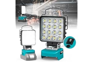 Ecarke Lampada portatile senza fili per cantieri compatibile con batteria Makita 18V: 48W/4800lm 6500K con porte di ricarica Tipo-C e USB, ideale per cantieri, campeggio (batteria non inclusa)