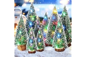 Vleuexe Mini árbol de Navidad Artificial,9PCS de árbol de Navidad de Mesa con Luces,Decoración de Fiesta de Navidad,Árbol de Navidad Artificial,con Bases de Madera y lucesAdornos de Mesa en Miniatura