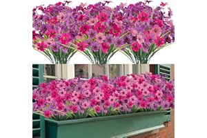 Garlag 12 Bundles Outdoor Artificial Flowers Plants, Indoor Decorative Fake Flowers for Home Garden Wall Wedding Party, Fake Flowers for Outside Planter Window Box (Pink Purple Fuchsia)