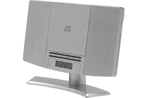 Denver Mini chaîne MC-5220 Silver avec Lecteur CD, Radio FM, entrée AUX, Horloge et Alarme. Possibilité de l'accrocher au Mur. Couleur : argenté. 111161200300