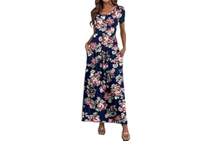 DEARCASE Vestito Donna Maxi, Abito Lungo Casual Morbido a Maniche Corte/Lunghe da Donna, Donna Maniche Lunghe Stampa Floreale Maxi Vestito Abiti Lunghi con Tasche