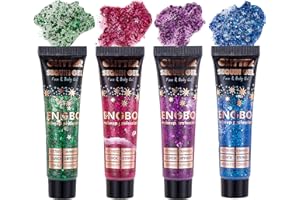 Glitter Corpo, MKNZOME 4 pezzi Glitter Capelli Brillantini Corpo Ombretto Liquido Glitter Brillantini Make Up per Capelli, Viso,Festival Musicali,Halloween, Natale, Club, Feste