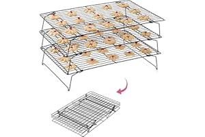 Gurxi 3 Niveles Bandejas de Enfriamiento Plegables Rejilla para Enfriar Pasteles Antiadherente Apilable Rejilla para Bandejas de Galletas Pasteles para Pan de Bizcocho de Galletas 34 x 24,5 x 19,5 cm
