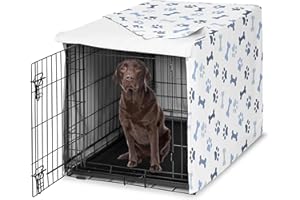 Sweet Jojo Designs 42in. Medium/Large Dog Crate Cover (Bones and Paw Prints) for Boys Pet Cage, Kennel Covers (Modern, Cartoon, Doggy, Puppy, Neutral, Paws Print, Whimsical, Playful, Slate Navy Blue)