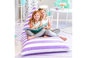 Butterfly Craze Bean Bag Chair Cover, Functional Toddler Toy Organizer, Fill with Stuffed Animals to Create a Jumbo, Comfy Floor Lounger for Boys or Girls, Stuffing Not Included, Purple Stripes