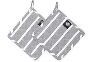 ENCASA XO Encasa Homes 21 cm Forno Microonde Potholders (2 pz Set) per cucina cucina e cottura - Resistente al calore, protezione delle mani da utensili caldi - Roma Grey Stripes