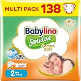 Babylino Sensitive Cotton Soft, Baby Diapers Size 2, Mini (3-6 kg), 138 Nappies