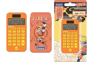 Lexibook, Naruto, Taschenrechner mit Schutzhülle, konventionelle und erweiterte Rechnerfunktionen, batterie- und solarbetrieben, Orange, C45NA
