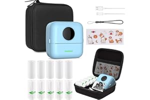 HUIJUTCHEN Mini Impresora con Estuche, Mini Estuche para Impresora con 10 Rollos de Papel Térmico para teléfono Inteligente Impresora de Pegatinas para Foto,Diario, Notas, Lista, memo (A)