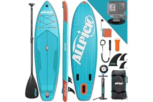 ALLPICK Premium SUP Board Set | Stand Up Paddling Board Aufblasbar | Mit Universal Kamerahalterung | Komplettes Zubehör | Verstellbares Paddel | Anfänger & Fortgeschrittene | 180kg