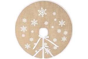 MACTING Christmas Tree Skirt, 30 Inches Countryside Burlap Tree Skirt with White Snowflake Printed for Xmas Holiday Decorations Indoor Outdoor